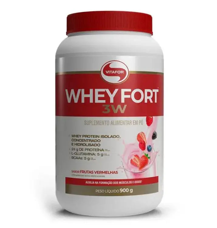 Whey Fort 3w Pote 900g Vitafor Frutas Vermelhas