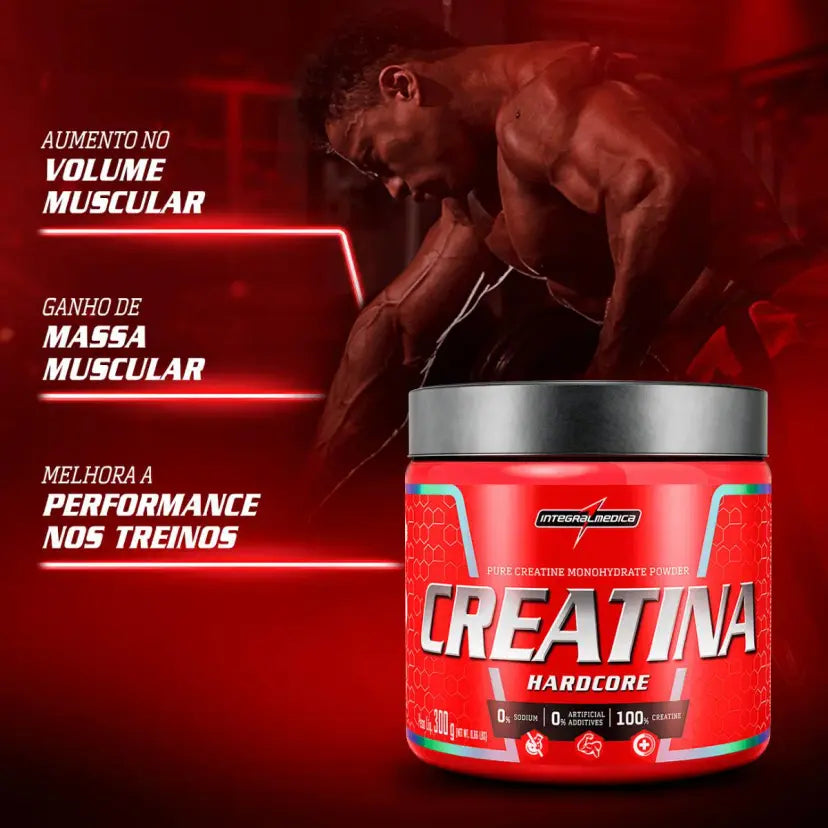Creatina 100% Pura Hardcore Integralmedica 300G SEM Sabor