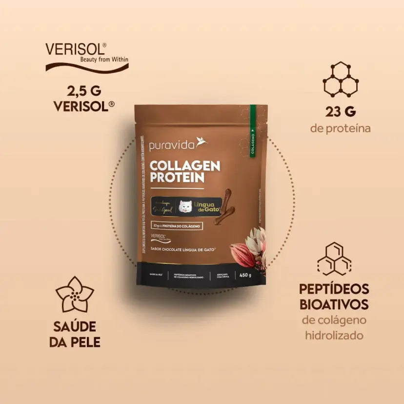 Proteína do Colágeno Puravida Collagen Protein Língua de Gato 450g