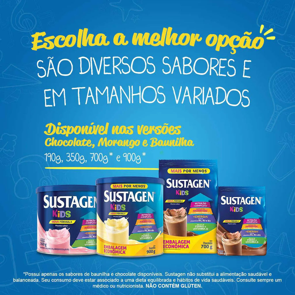 Suplemento Infantil Sustagen Kids a partir de 3 anos Chocolate 900g
