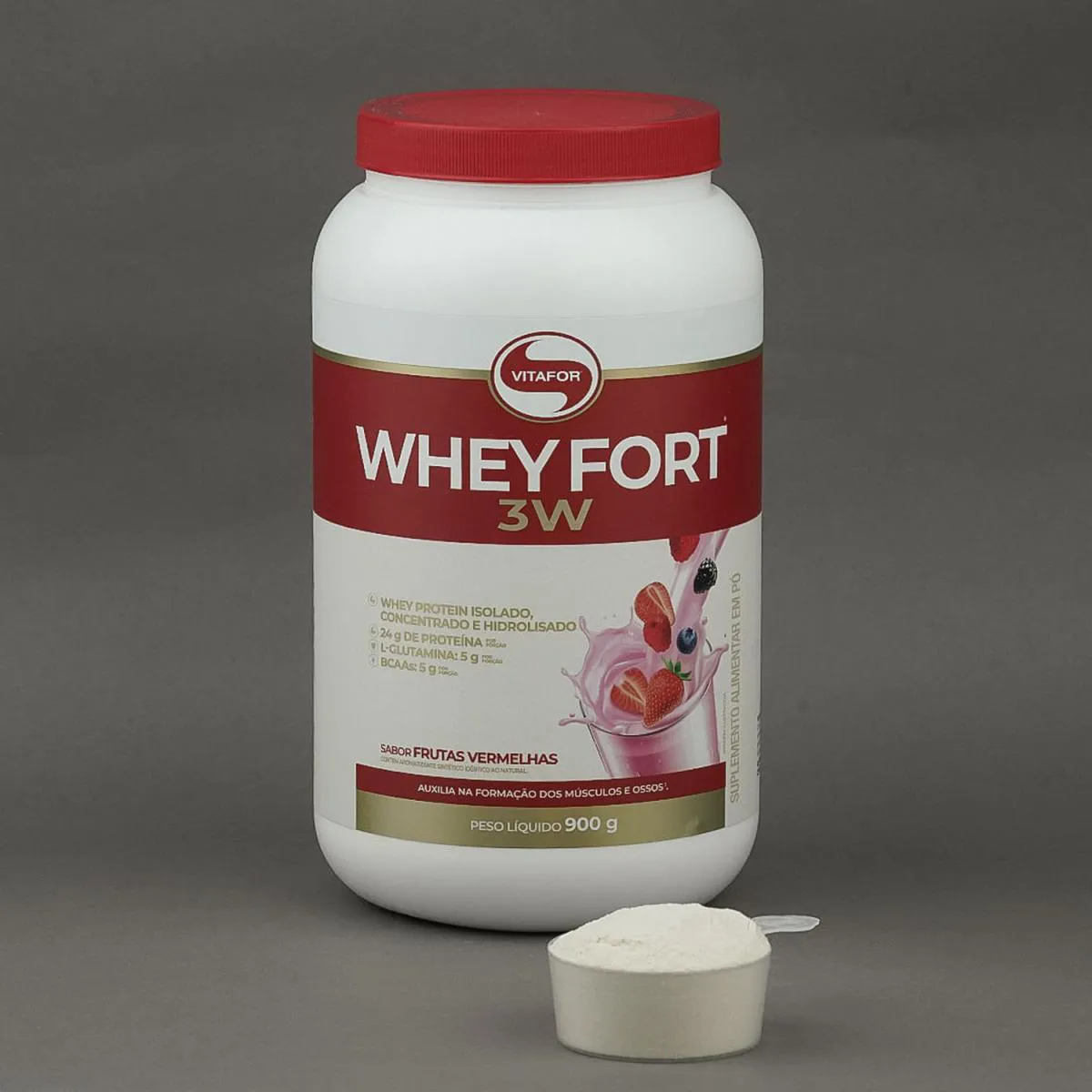 Whey Fort 3w Whey Protein Isolado Concentrado E Hidrolisado Sabor Frutas Vermelhas 900g Vitafor