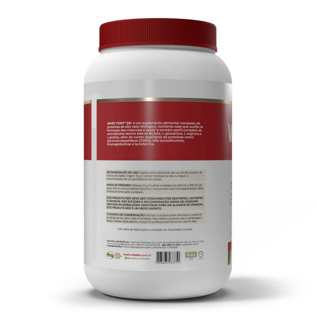 Whey Fort 3w Whey Protein Isolado Concentrado E Hidrolisado Sabor Frutas Vermelhas 900g Vitafor