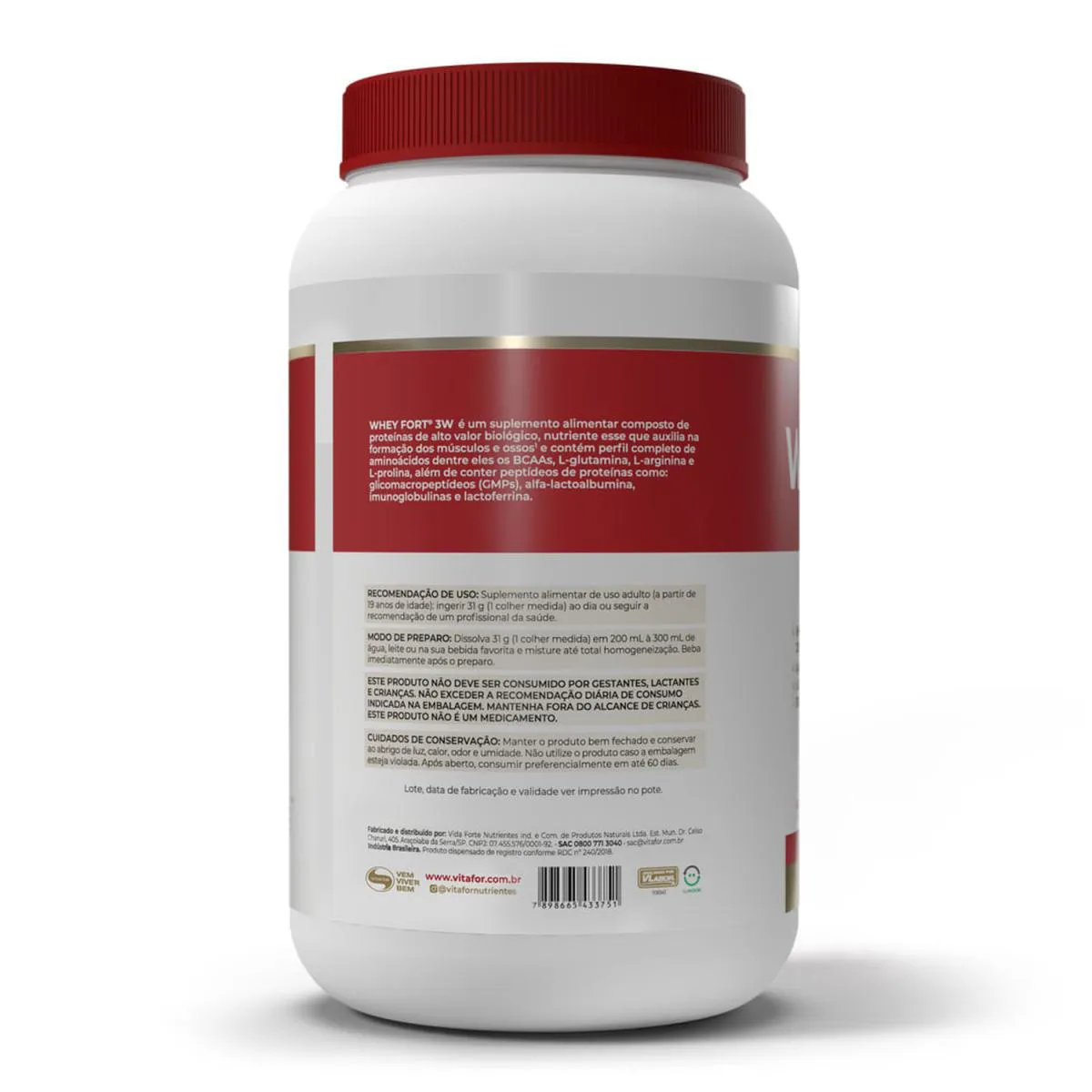 Whey Fort 3w Whey Protein Isolado Concentrado E Hidrolisado Sabor Frutas Vermelhas 900g Vitafor